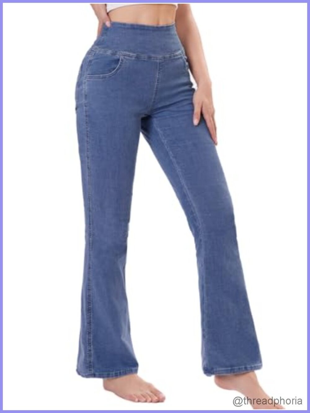 Stretchy High Waisted Flare Pull On Jeans Women Boot Cut Tummy Control